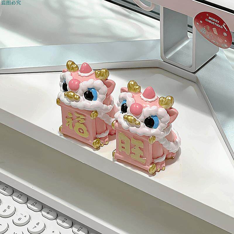 国潮醒狮电脑趴趴摆件装饰品办公室工位桌面电视柜背景墙系