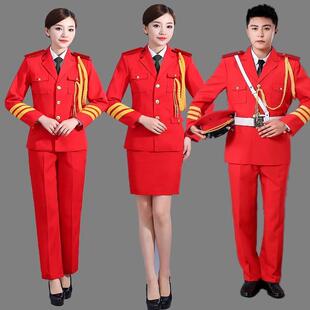 红色喜庆军鼓乐队婚庆大鼓服管弦乐队合唱团舞台舞蹈中老年演出服