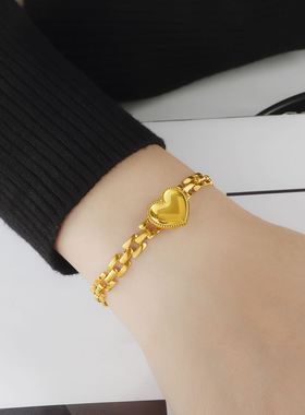 新款欧美新款爱心表带钛钢手链时尚百搭粗链条嘻哈潮流ins手饰女