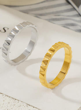 欧美ins冷淡风立体纹理戒齿轮戒指水波纹钛钢个性小众设计指环