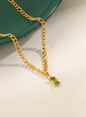 冷淡风橄榄绿锆石项链
