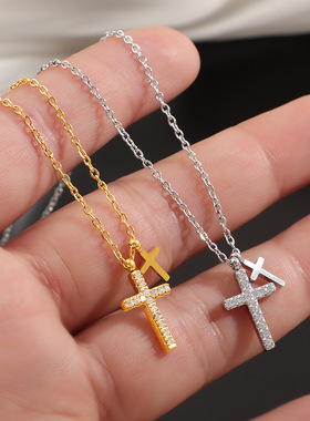 欧美轻奢镶钻十字架项链女小众几