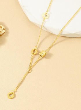 网红爆款流苏小蛮腰项链轻奢小众设计路路通转运珠钛钢锁骨链女