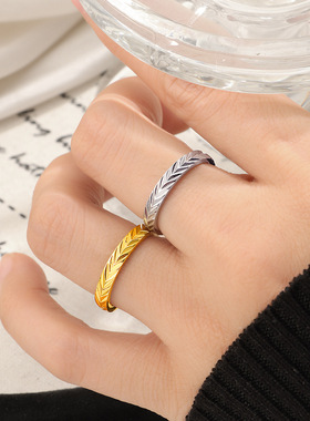 潮流ins风麦穗钛钢对戒