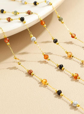 天然石头多巴胺项链女钛钢时尚素链小众设计独特链条叠戴项链女