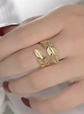 欧美天使翅膀羽毛不锈钢戒指