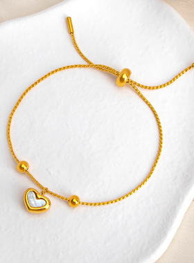 日韩复古贝壳爱心手链女夏新款钛