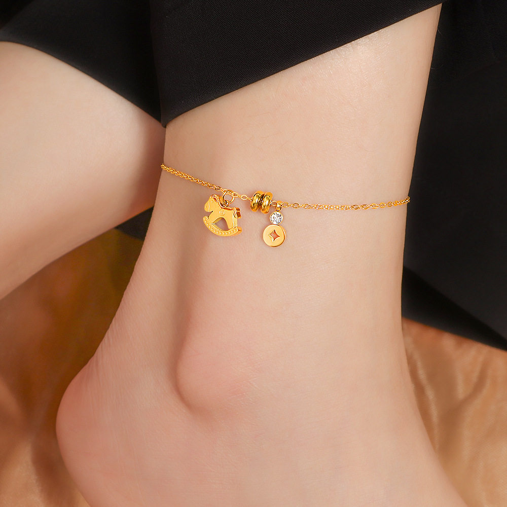 钛钢新款马上有钱脚链女镀18K金不掉色高级感轻奢脚饰小马配饰