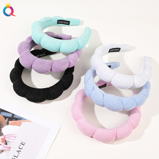 奇阅跨境毛巾布海绵发箍高颅顶水疗发带洗脸化妆头箍发饰头饰批发