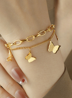 欧美钛钢蝴蝶手链女嘻哈时尚新款