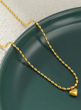 新款复古经典爱心项米珠链不锈钢小众设计项链桃心吊坠锁骨链叠戴