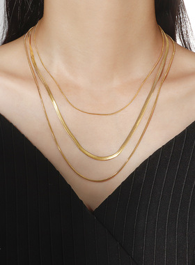 不掉色三层蛇骨叠戴项链