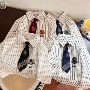 衬衫 显瘦正肩长袖 潮上衣 学院风条纹收腰短款 哈利波特联名新款