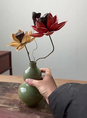 爱家居景德镇陶瓷花瓶葫芦复古新中式家居摆件装饰工艺品青瓷花器