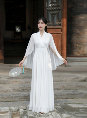 新中式女装春季新款白色禅服女禅意茶服汉元素改良交领国风连衣裙