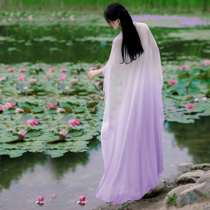 新中式古风女装设计感仙气披肩渐变连衣裙女夏收腰温柔长裙仙女裙