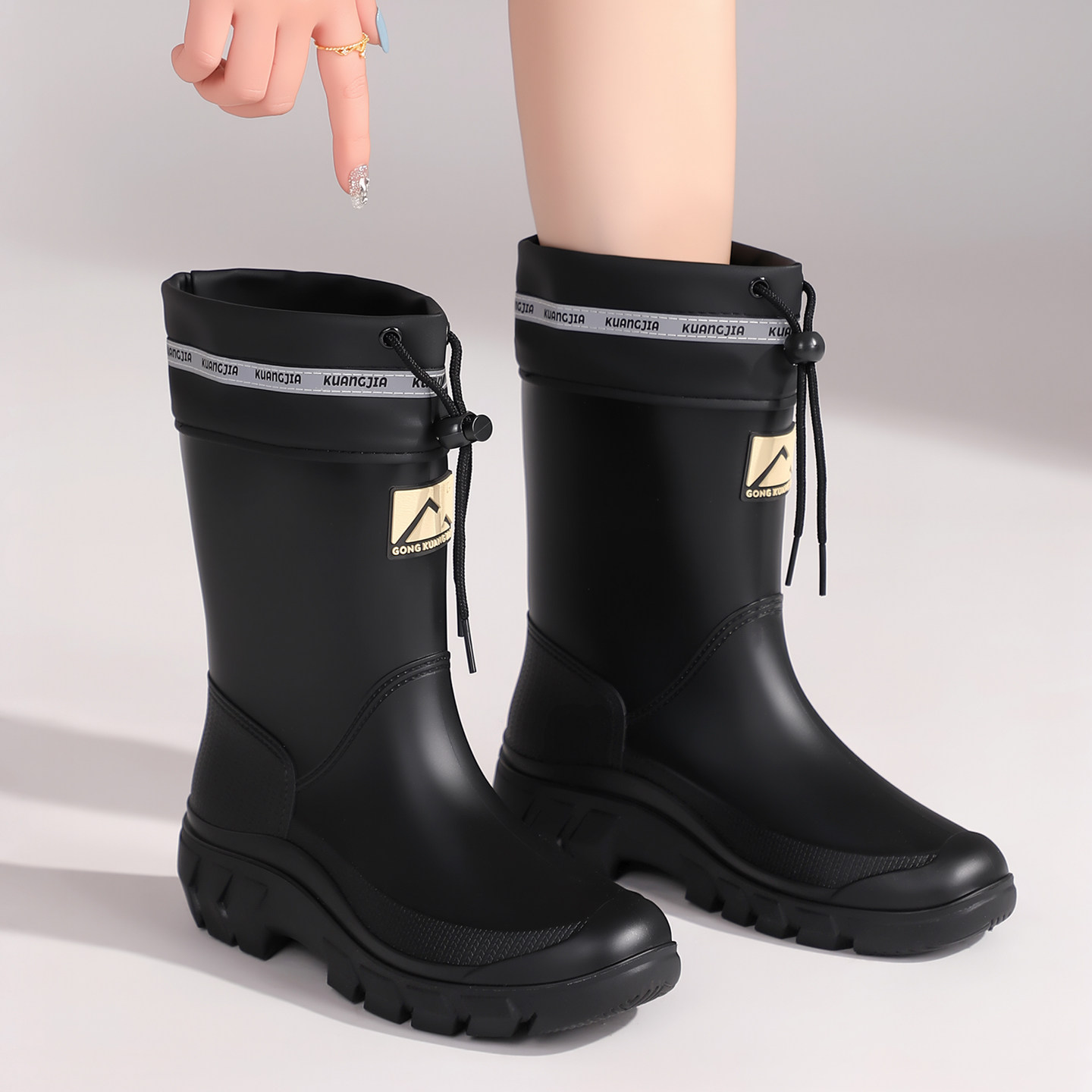 日系中筒雨鞋女款2026新款束口防水防滑厚底厨房工作胶鞋舒适雨靴