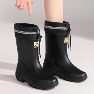 日系中筒雨鞋女款2026新款束口防水防滑厚底厨房工作胶鞋舒适雨靴