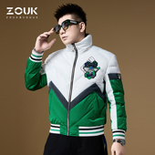 ZOUK欧洲站男装 厚 刺绣小熊羽绒服外套男潮牌撞色90白鸭绒上衣冬季