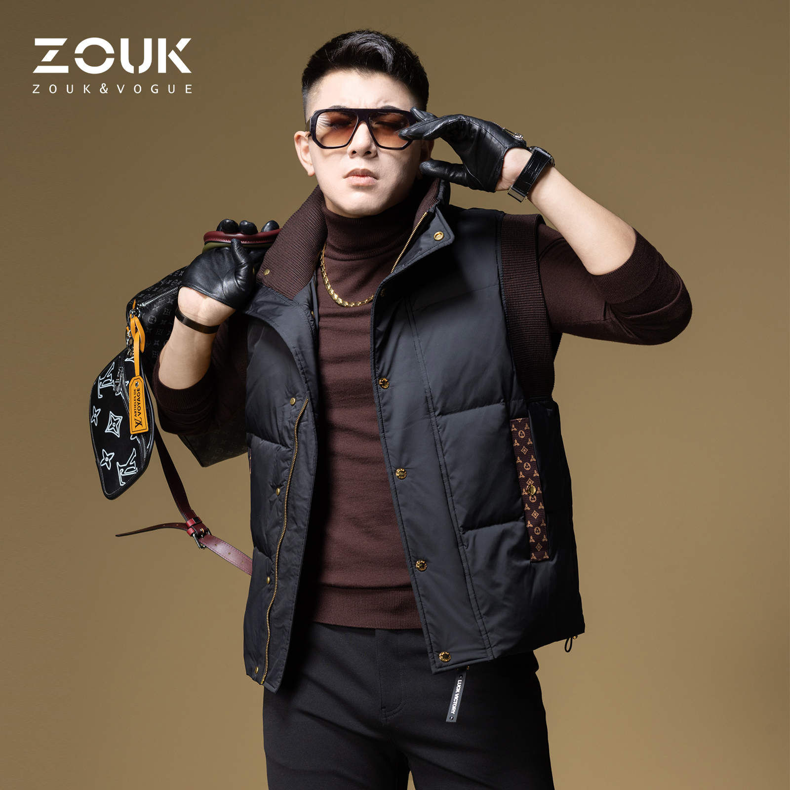 ZOUK男士羽绒马甲高端羽绒服男2024新款冬款外套立领拼接潮流上衣