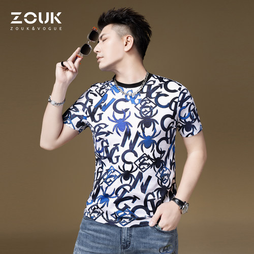 zouk欧美潮牌字母满花短袖T恤