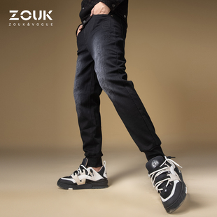 休闲裤 ZOUK字母印花束脚哈伦牛仔裤 男2023新款 秋季 复古 子潮流男士