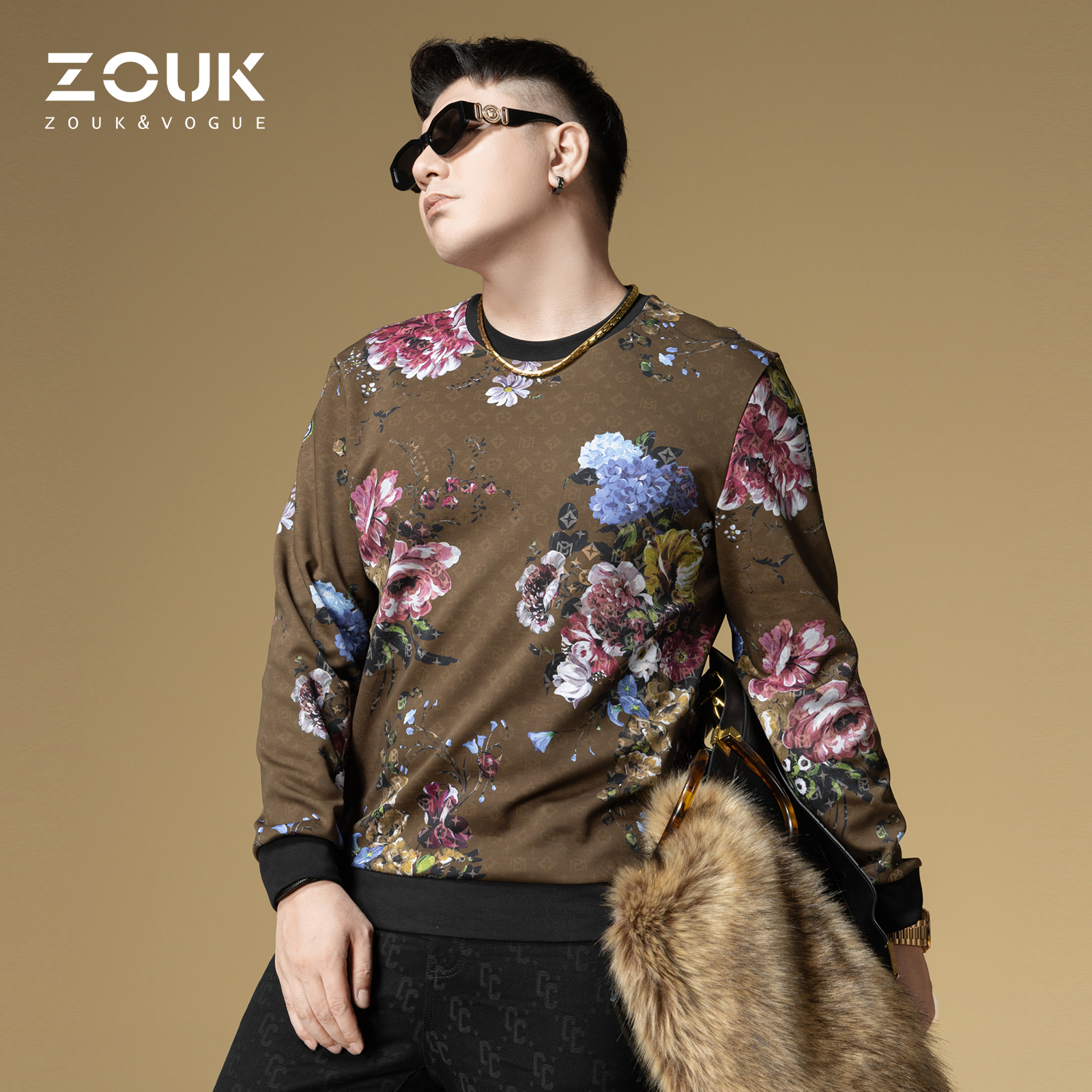 ZOUK男士卫衣2025新款潮流高级感花卉印花欧洲站男装外套圆领秋季