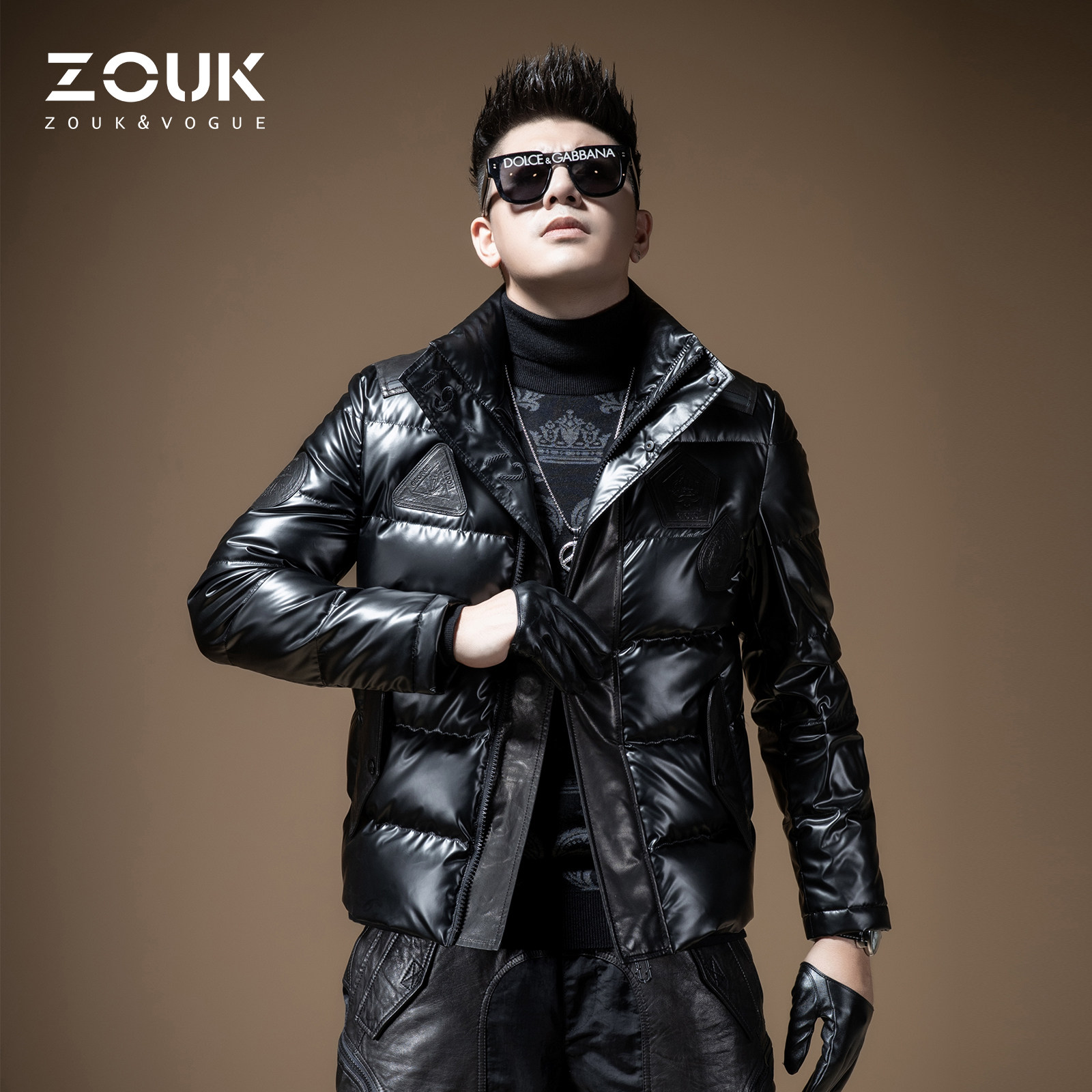 ZOUK时尚高端真皮羽绒服男潮牌潮流帅气男士冬季拼接痞帅炸街外套