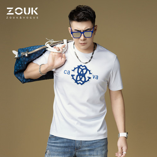 zouk经典圆领字母印花潮流短袖
