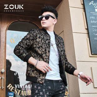 ZOUK印花高级感炸街男装 潮痞帅机车真羊皮皮衣外套男夹克 2021新款