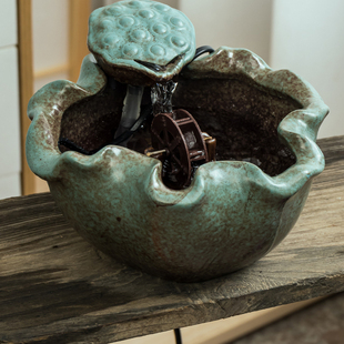 小型水车流水摆件循环水景风水轮喷泉办公室装饰桌面招财水系景观