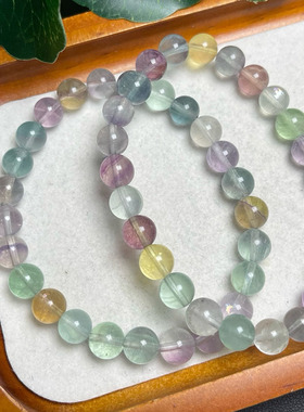 天然彩萤石手链 男女单圈彩色萤石手串糖果色暖宫石水晶饰品礼物