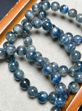 天然血滴蓝晶石手链女款黑青堇青石共生单圈水晶圆珠手串饰品礼物