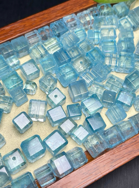 天然蓝托帕散珠水晶饰品diy手链方糖手串配件饰品