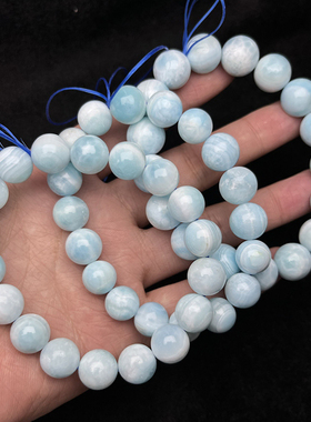 天然异极矿手链女款稀有白蓝水晶手串饰品礼物带带黑杂小晶坑