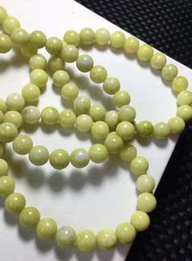 天然菜花玉手链男女 水晶单圈玉石高色泽圆珠时尚情侣款手饰