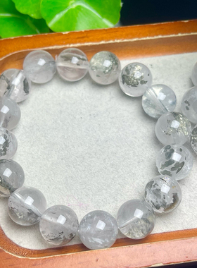 天然冰透巴西共生黄铜矿手链绿胶花黄铁矿石时尚饰品送礼物男女