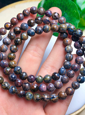 天然黄蓝棕金彼得石多圈手链红黄暴风雨石单圈手串男女水晶饰品
