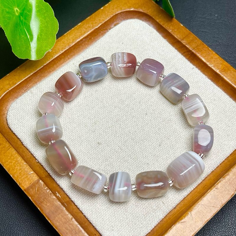 天然波斯湾玛瑙随形手链男女款条纹玛瑙不规则单圈手串饰品礼物