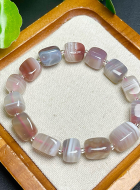 天然波斯湾玛瑙随形手链男女款条纹玛瑙不规则单圈手串饰品礼物