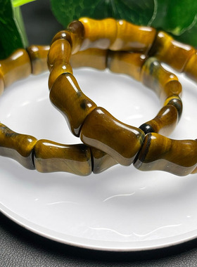 天然黄虎眼竹节手链 男女款黄虎眼木变石虎晴石手串水晶饰品礼物