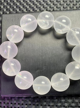 天然奶白水晶手链单圈男女款大颗粒白雾水晶手串饰品礼物带棉裂