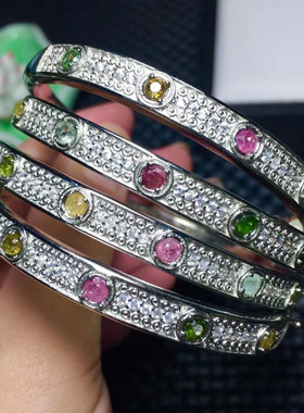 白铜红色宝石手镯天然珠宝定制