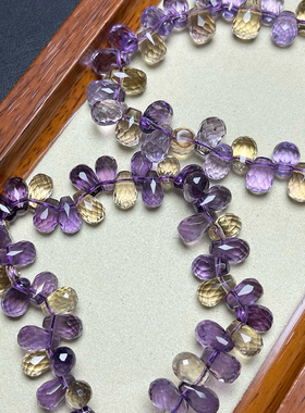 天然紫黄水晶手链切面水滴女款单圈手串饰品送女友闺蜜生日礼物