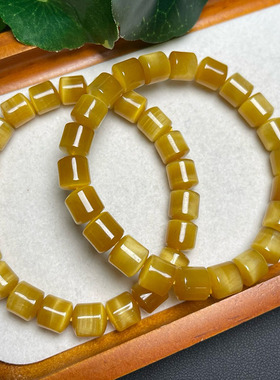 天然金虎眼桶珠手链男女单圈金虎眼木变石虎晴石手串水晶饰品礼物