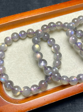 天然紫光拉长石手链女款紫灰月光石水晶手串彩光饰品礼物带棉絮16