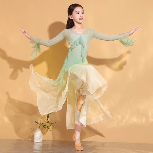儿童古典舞蹈演出服女童少儿飘逸仙气古风纱衣中国舞蹈服装练功服