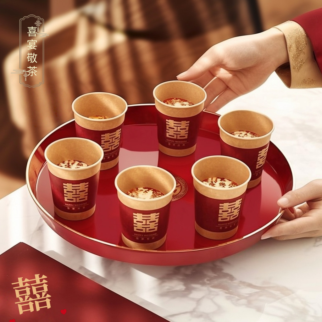 红色结婚喜糖盘圆盘长方形敬茶托盘敬酒乔迁家用喜盘果盘婚庆茶盘