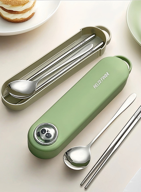 316不锈钢可携式餐具三件套筷子勺子套装学生宿舍汤勺儿童两件套