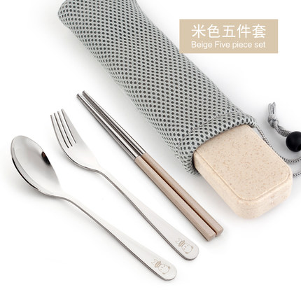 小麦秸秆便携餐具套装三件套勺子筷子叉子长柄学生儿童盒子旅行